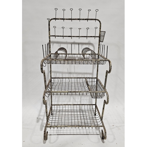 1172 - Vintage Balinese metal and wirework outdoor kitchen draining unit, white finish, the three tiers wit... 