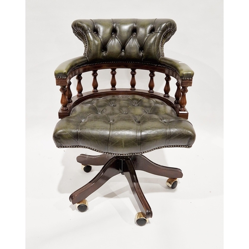 1210 - Norwegian ' Ring Mekanikk ' mahogany and green buttoned leather swivel office chair in the 19th cent... 