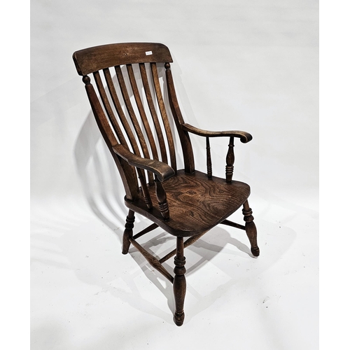 1212 - 19th century elm seated and beech wood Windsor lath back elbow chair, 105cm high x 60cm wide x appro... 