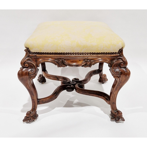 1213 - 19th century walnut scrolling carved square stool in the early 18th century Queen Anne manner, the y... 