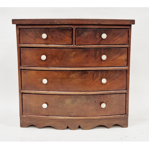 1214A - 19th century mahogany apprentice piece miniature bowfront chest of two short and three long drawers,... 