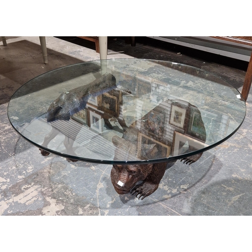 1230 - Constance (or Connie ) Foss (contemporary), glass circular coffee table supported by bronze sculptur... 