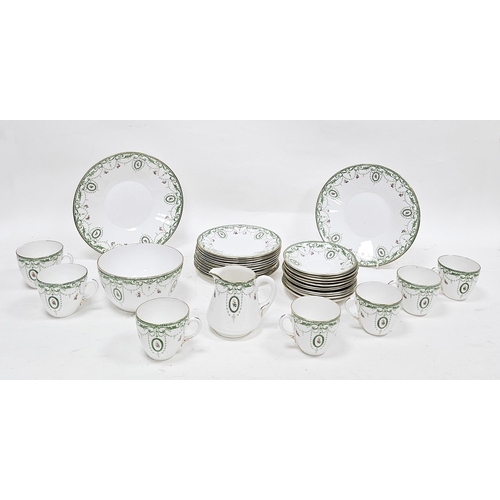 14 - Shelley bone china part tea service, circa 1900, printed green marks, printed with green pearl borde... 