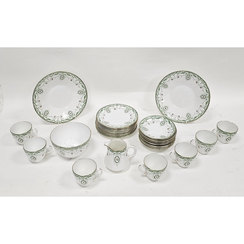 14 - Shelley bone china part tea service, circa 1900, printed green marks, printed with green pearl borde... 