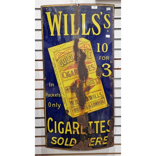 158 - Vintage Wills's Cigarette enamelled advertising sign, early-mid 20th century, of rectangular form, w... 