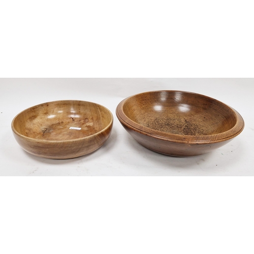 159 - Two treen bowls in sizes, the first, turned, 19th century 36cm diam. and a smaller polished bowl 27.... 