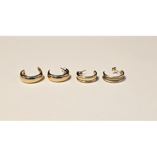 185 - Four half-hoop yellow metal stud earrings, the clasps on each stamped 375, gross weight 2.5g approx.