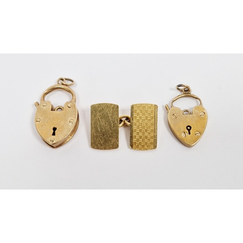 195 - Two 9ct yellow gold heart-shaped padlock clasps, largest 3cm, total weight 8.9 grams together with s... 