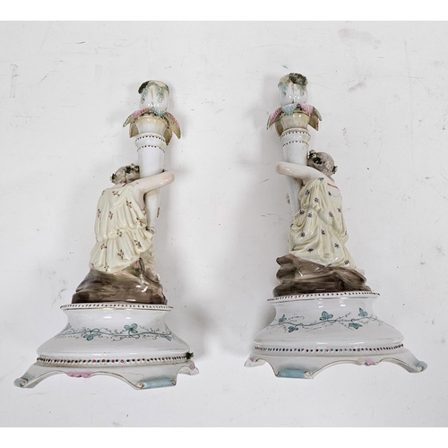 21 - Pair of late 19th century German porcelain figural candlesticks, underglaze blue script R marks, pai... 