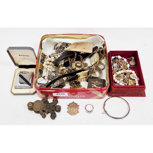 217 - Collection of costume jewellery, watches and collectable items including fob chains, brooches, brace... 