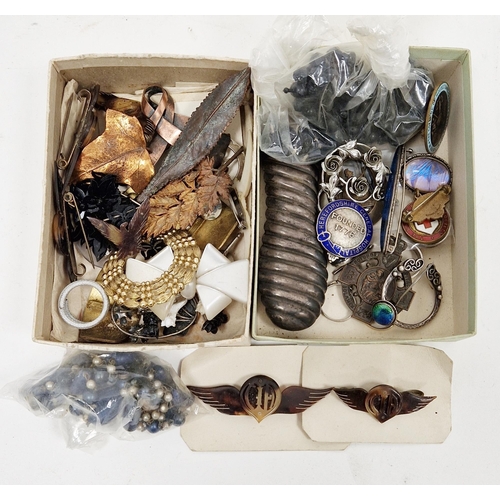 222 - Collection of jewellery including two silver brooches set with butterfly wings, silver and enamel ' ... 