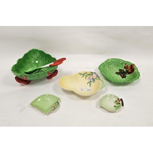 24 - Group of Art Deco Carltonware leaf moulded items, printed black marks, comprising a green leaf mould... 