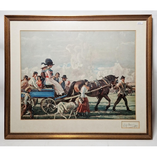 254 - After Sir Alfred James Munnings (1878-1959)
 Arrival of Gypsies at Epsom 
 Colour print, signed in
 ... 