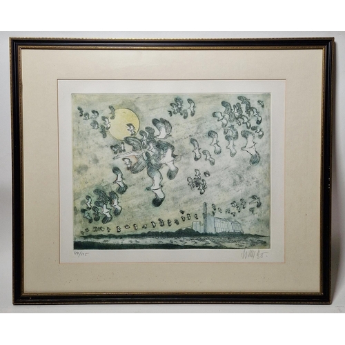 255 - 20th century school
 Etching and aquatint
 Landscape with flying female figures morphing into birds,... 