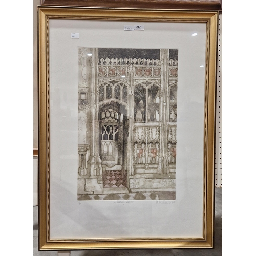 267 - After Valerie Thornton (1931-1991) 
 Aquatint on paper
 Tewkesbury Abbey interior, no.60/70, signed ... 