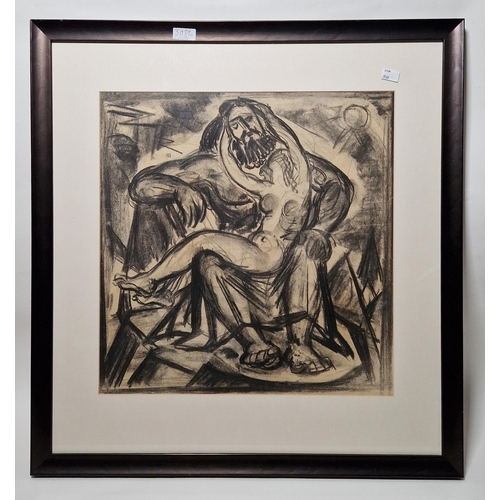 287 - Fely-Mouttet (French, 1893-1953)
 Charcoal on paper
 Male figure seated with nude female on his lap,... 