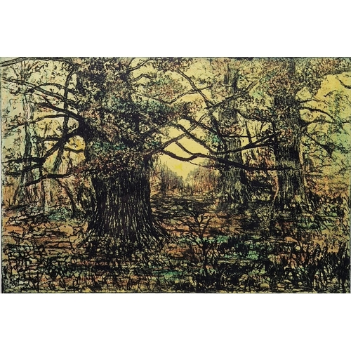 299 - 21st century school
 Two pastels on paper and an etching 
 Two misty landscapes, 19.5cm x 26.5cm, an... 