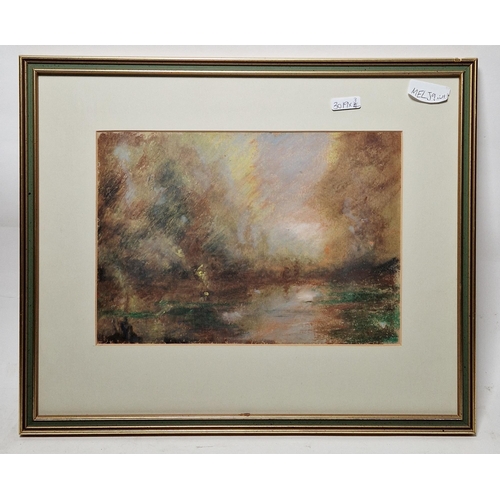 299 - 21st century school
 Two pastels on paper and an etching 
 Two misty landscapes, 19.5cm x 26.5cm, an... 