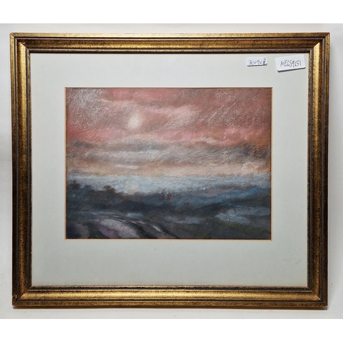 299 - 21st century school
 Two pastels on paper and an etching 
 Two misty landscapes, 19.5cm x 26.5cm, an... 