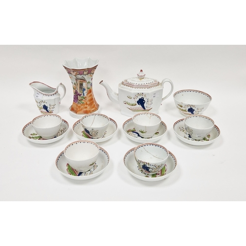 3 - English porcelain part tea-service, circa 1790, Keeling or possibly New Hall, puce/blue XX marks, pa... 