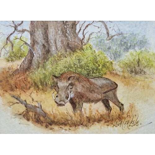 300 - 21st Century School
 Three small watercolours on paper
 Comprising: a warthog, signed Laga Carlise, ... 