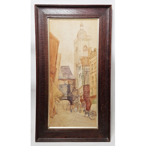 301 - Late 19th century Continental School
 Watercolour on paper
 The 'Gros-Horlogue' in Rouen, 45cm x 19c... 