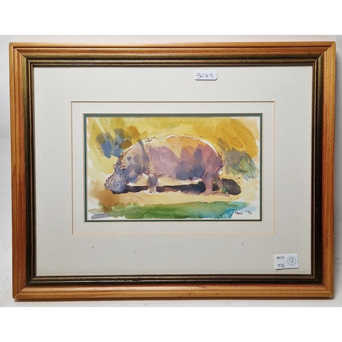 305 - Daryl Christopher Nero (1949)
 Watercolour and ink on paper
 Hippopotamus, signed and dated '96 lowe... 