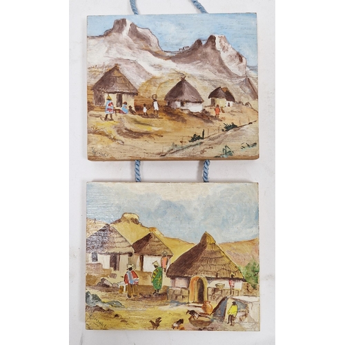 307 - Five contemporary African artworks
 comprising: K. Creyke, watercolour of an African landscape, sign... 