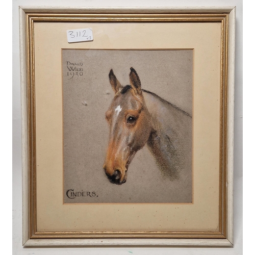 315 - Donald Wood (British, 1889-1953)
 Pastel on paper
 Two studies of horses' heads named 