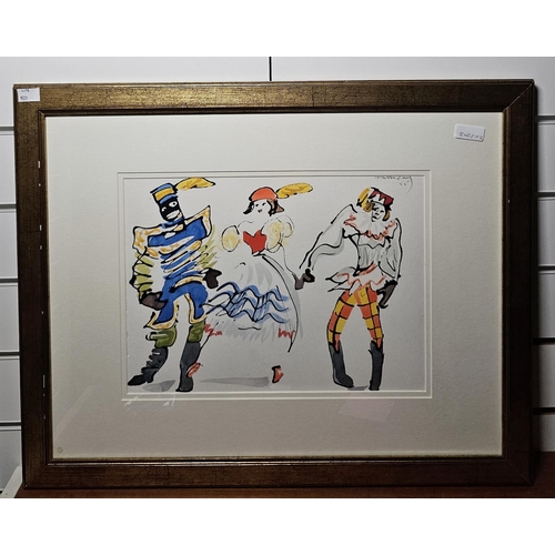 317 - Alan Halliday 
 Watercolour on paper
 Theatrical costumes, titled David Bintley as Petrushka, Nicola... 