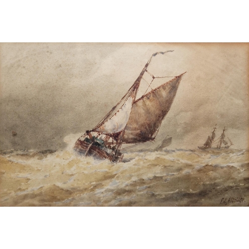 321 - Frederick James Aldridge (1850-1933)
 Watercolour on paper
 Sailing ships on rough seas, signed lowe... 