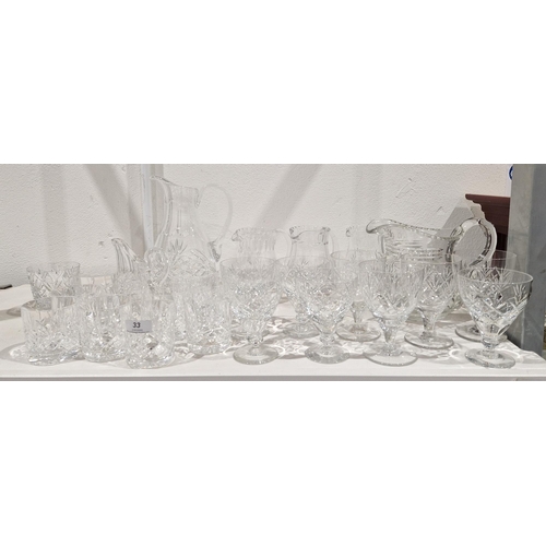 33 - Composite cut-glass part table service, 20th century, etched marks, cut with diamonds and fronds, in... 