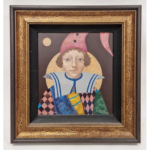 334 - Olga Oreshnikov (20th-21st Century)
 Oil on board
 A Jester's Moon, signed, labelled verso, 25cm x 2... 