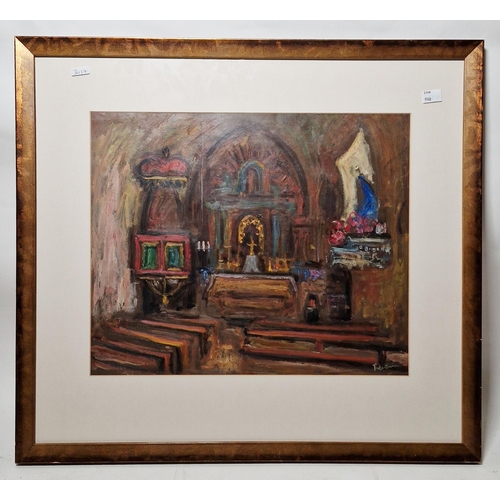 338 - Pierre Thevenin (1905-1950)
 Oil on paper
 Church interior, signed lower right, 36.5cm x 45cm