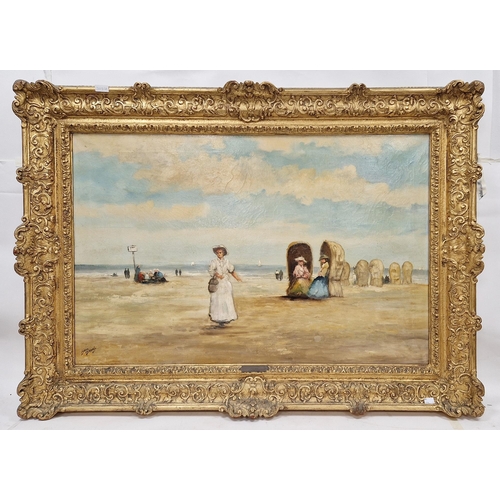 344 - Manner of Isaac Lazarus Israels (1865-1934)
 Oil on canvas
 Figures on a beach, signed Isaac Israels... 