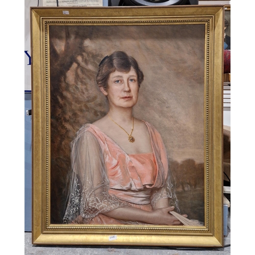 346 - Walter I. Cox (1866-1930)
 Oil on canvas
 Half-length portrait of a woman in pink dress, signed and ... 