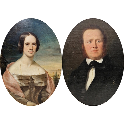 350 - Mid-19th century British school
 Oil on board
 Pair of oval portraits, depicting Mr and Mrs Henderso... 