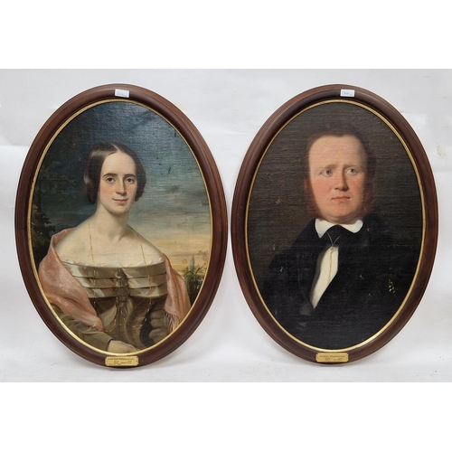 350 - Mid-19th century British school
 Oil on board
 Pair of oval portraits, depicting Mr and Mrs Henderso... 