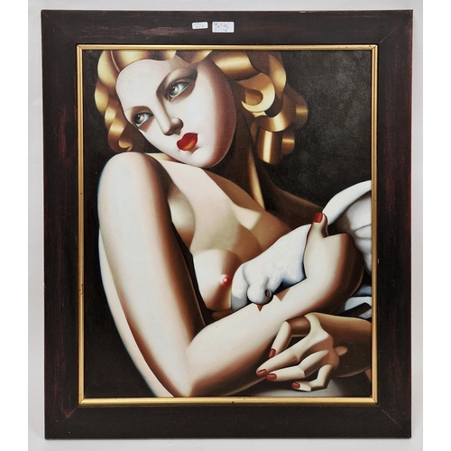 353 - After Tamara de Lempicka
 Oil on canvas
 Copy of 'Nude with Dove', oil on canvas, unsigned, framed, ... 