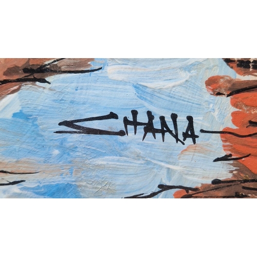 362 - 21st Century African School
 Paint on paper
 Two women on a country path, signed Chana/Shana lower r... 