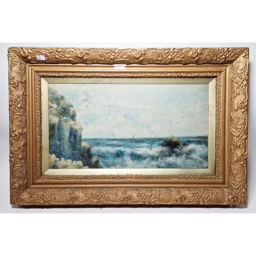 367 - J. Ferguson (19th century)
 Oil on card
 Pair of coastal scenes with boats in rough seas with waves ... 