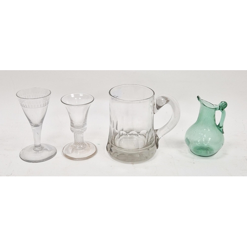 38 - Collection of glassware comprising a firing glass, probably mid-18th century, with flared bell-shape... 