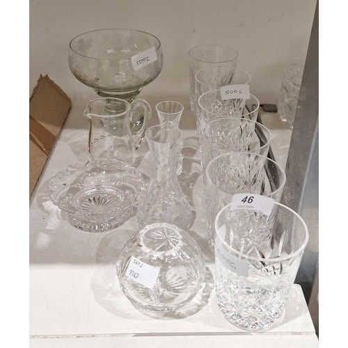 46 - Set of six Waterford cut glass tumblers, an Edinburgh crystal cut glass match pot, two assorted spil... 