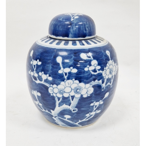 60 - Chinese porcelain blue and white ginger jar and cover, 19th century, painted with prunus pattern on ... 