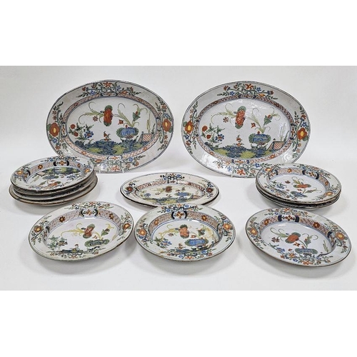 7 - Faenza (Ferniani) faience composite part dinner service, 18th/19th century, painted with stylised or... 