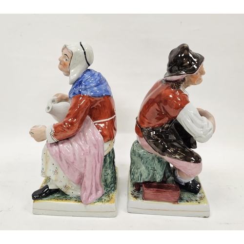 8 - Pair of Staffordshire pottery figures of a cobbler and companion, late 19th/early 20th century, each... 