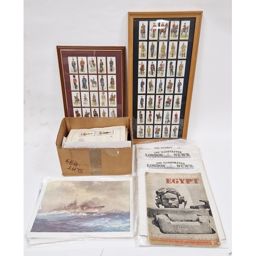 157 - Two framed collections of military cigarette cards, a copy of the Battle of Egypt, the Official Reco... 