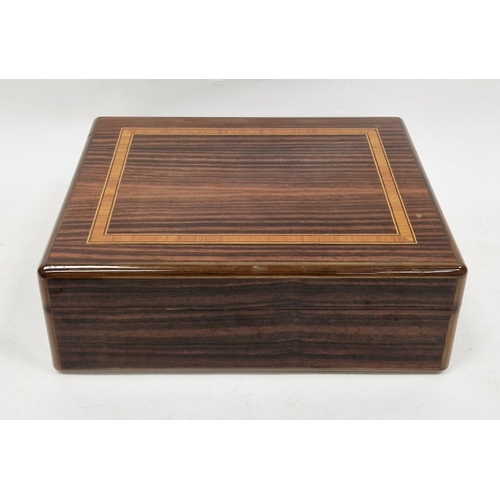 267 - French ' Elie Bleu of Paris ' rosewood and satinwood inlaid cigar humidor with fitted hygrometer to ... 