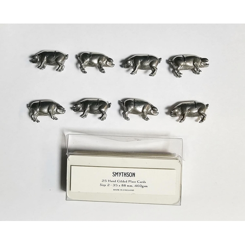 272 - Smythson of Bond Street, London boxed set of eight white metal place name holders in the form of pig... 