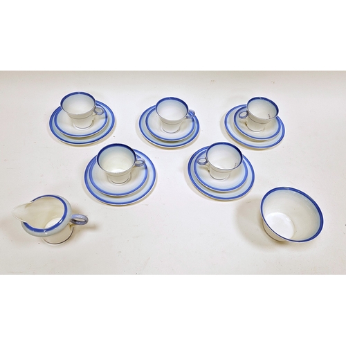41 - Shelley Art Deco bone china part tea service, printed green marks, reg no 781613, decorated with pal... 